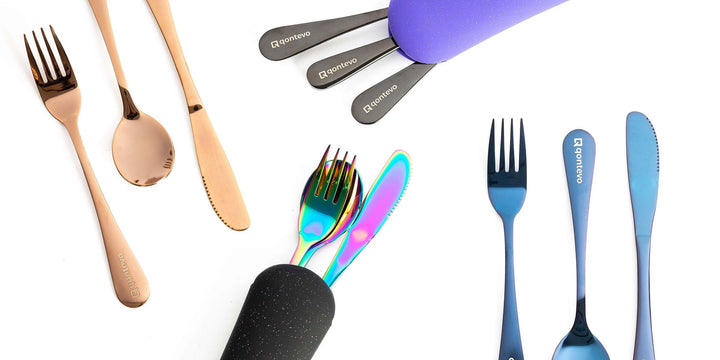 Different colors of travel utensil sets from Qontevo